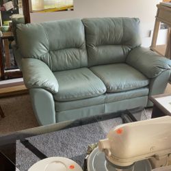 Green Leather Loveseat 