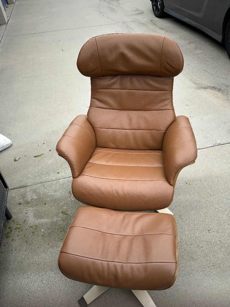 Leather Recliner And Foot Stool