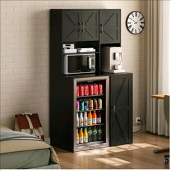 Herture Mini Fridge Cabinet with Storage and Coffee Bar
