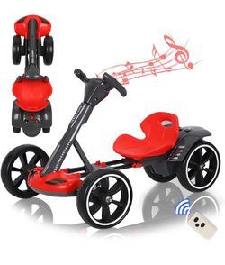 Electric Go Kart for Kids 3-12, Foldable Go Cart with Reversing Model, Pedal Go-Kart with Adjustable Seat & Music & Lights, 5 MPH Speed Drift Go Cart 