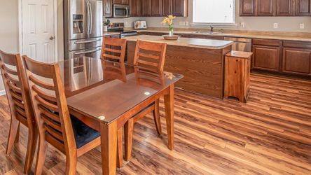Wood Dining Table with Glass Top and 4 Chairs