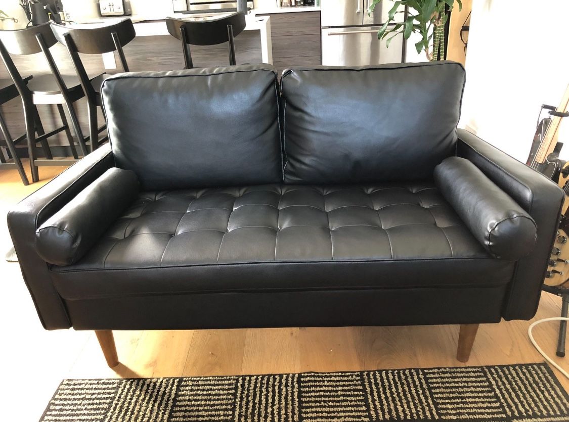 Paulson 57-7/8β Faux Leather Mid-Century Style Square Arm Loveseat by Williston Forge