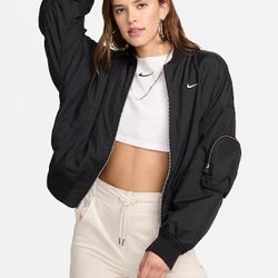 Like New Nike Sportswear Essential Women's Oversized Black Bomber Jacket - Small