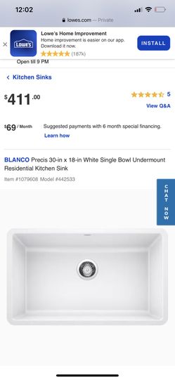 Blanco sink. SINK DIMENSIONS: 30-in L X 18-in W X 9.5-in D