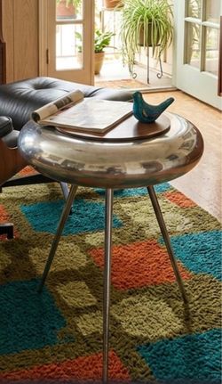 Vintage atomic space age chrome tripod plant stand / side table