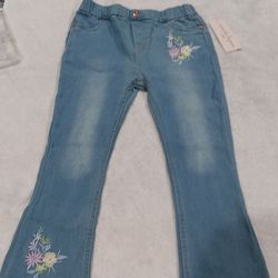 Girls Floral Embroidered Flare Jeans Size 7