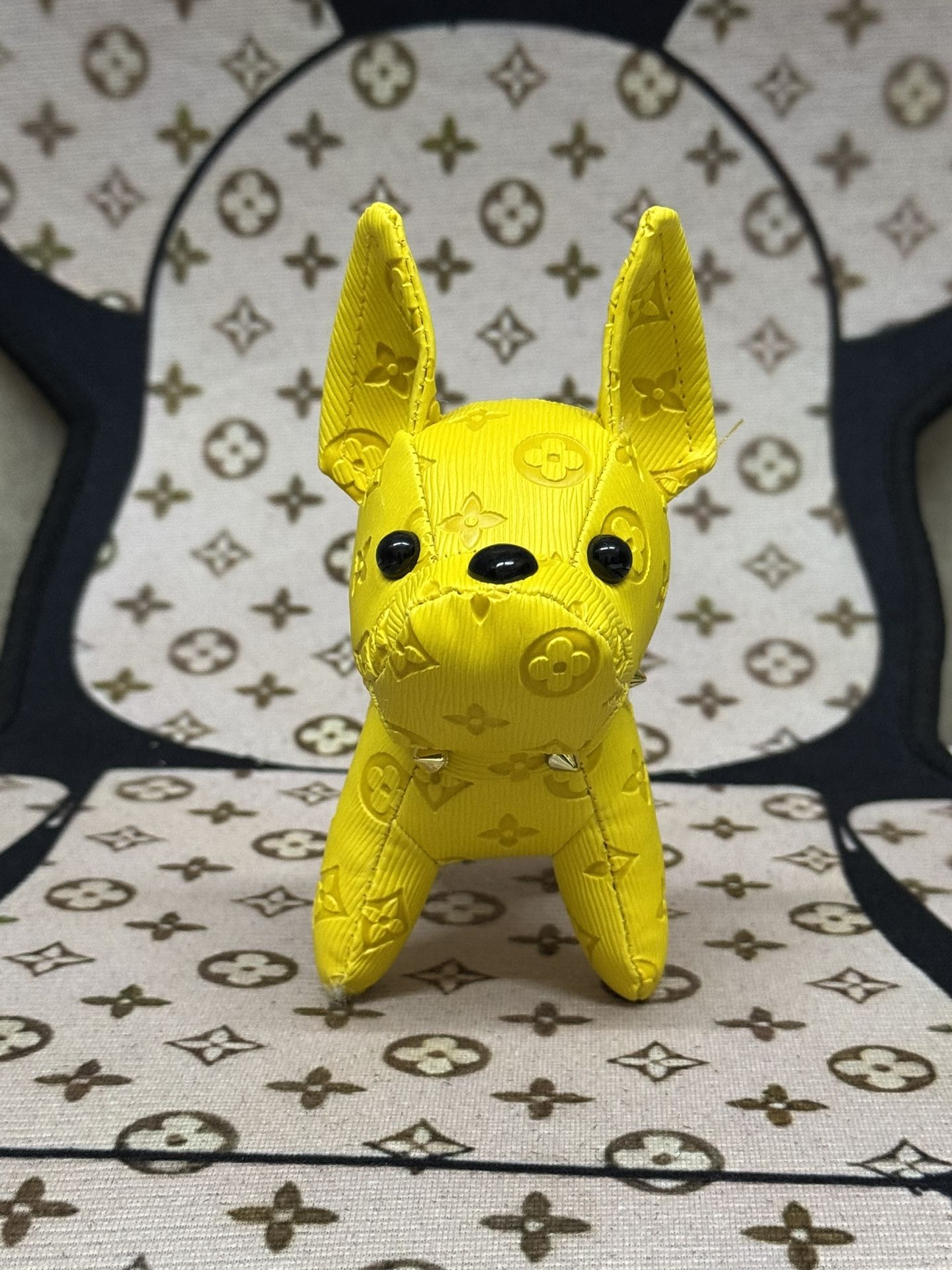 ✨ Sunny & Stylish: Yellow Louis Vuitton Dog Plush Key Chain ✨