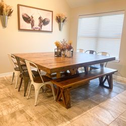 Custom Built Dining Table Solid wood Farmhouse Set Modern Rustic Bench Country Oval Round Counter Breakfast Height  Farm House 