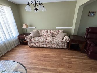 Sofa with side tables and coffee table
