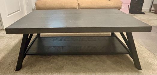 Coffee Table with Black Metal Base & Grey Engineered Wood Top