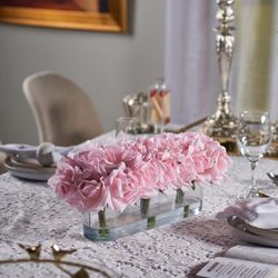 Graceful Pink  Rose Real Touch  Faux  Flower Arrangement in a Vase