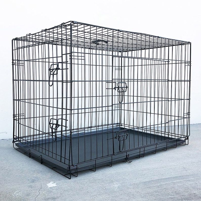 New in box $60 Folding 42” Dog Cage 2-Door Pet Crate Kennel w/ Tray 42”x27”x30”