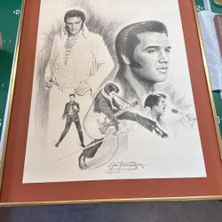 Signed: Five Portraits of Elvis Presley by Banse Glen Fortune-USED & Framed