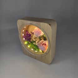 NEW Enternal Rose Flowers Wooden Base USB LED Light