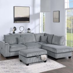 Fog 3pc Sectional Set w/ USB Port and Storage Ottoman 👍90 days FREE FINANCING ❗ 