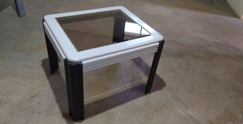 Gray And Black Side Table With Smoke Glass Top