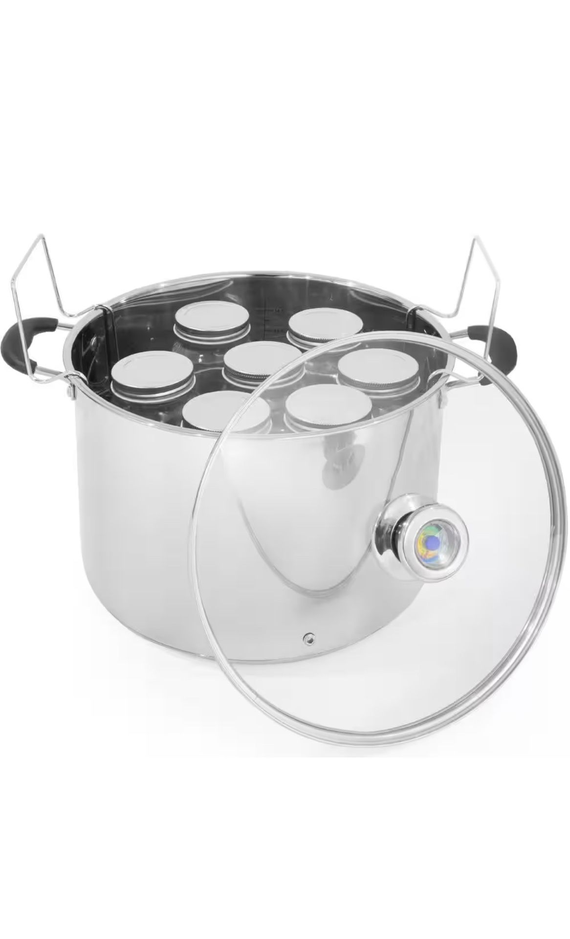 20 qt. Water Bath Silver Stainless Steel Gas Electric Stock Pots with Temperature Indicator and Canning Jars