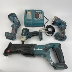 Makita, cordless tool lot 18 V impact driver reciprocating saw two lights battery charger