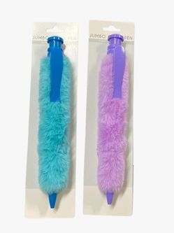 Jumbo Furry Pen Set Blue Purple Black Ink Ballpoint Pens New