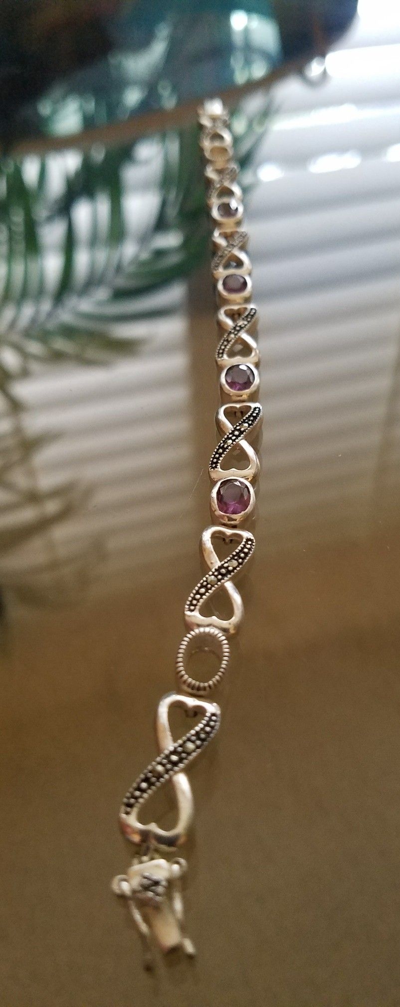 STERLING & AMETHYST TENNIS BRACELET 7.5