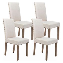 Kitchen Dining Chair Set Room Modern Upholstered Stylish Fabric High Back with Bronze Nailhead Trim, 4-Pack