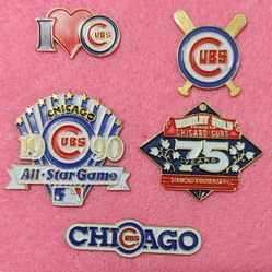 Chicago Cubs 5 Piece VINTAGE (1989) Lapel/Hat/Tie Pin Set By Unocal76 (UNUSED) MINT CONDITION!👀🤯 GREAT FOR HATS!💣 Please Read Description.
