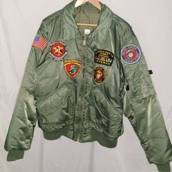    Men's Green Military Bomber Jacket Patches 