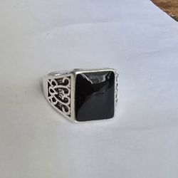 BLACK EBONY NEW QUALITY ENGRAVED TITANIUM SILVER MENS SIZE 10 STATEMENT RING