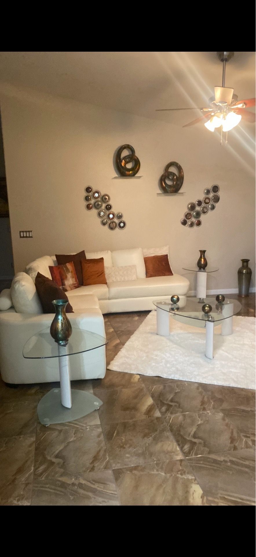 White leather sectional