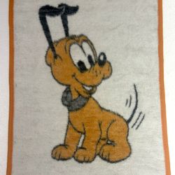 Disney's Baby Pluto Vintage ‘84 Biederlack Reversible Fleece Blanket 36 1/4" × 29 1/4" (USA)