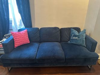 Navy Blue Velvet Chaise & Loveseat