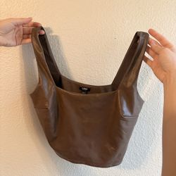 Brown Leather Crop Top