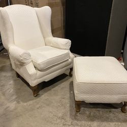 White Wingback Armchair & Ottoman