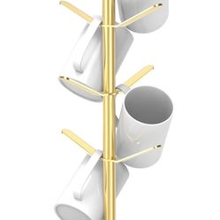 Marble Mug Holder Tree with 8 Hooks, Stainless Steel Coffee Cup Holder, Non-Slip Silicone Pads, Heavy Duty Marble Base, Countertop Organizer for Kitch