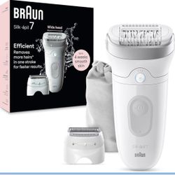 Braun Epilator Silk-épil 7, Hair Removal Device, Women Shaver & Trimmer, Wet and Dry, Wide Head, Includes Shaver Head and Trimmer Comb,