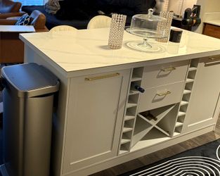 White Marble Kitchen Island with Wine Storage