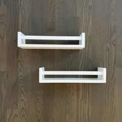 White Wood Wall Floating Book Shelves, 2pcs