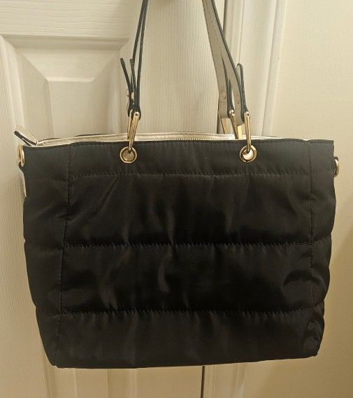 Black quilted tote hand bag