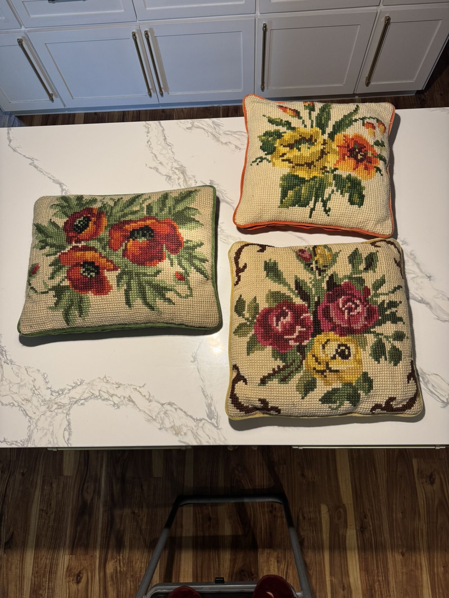 Set Of 3 Vintage Needlepoint Decorative Pillows