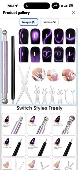 Gellen Cat Eye Magnet for Nails, Strong Magnetic Nail Magnet Set with Double Ended Magnet Pen, 8mm 10mm Ball Magnets, French Tip Cat Eye Guide Plate, 