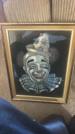 Framed Clown Velvet Painting Gold Frame