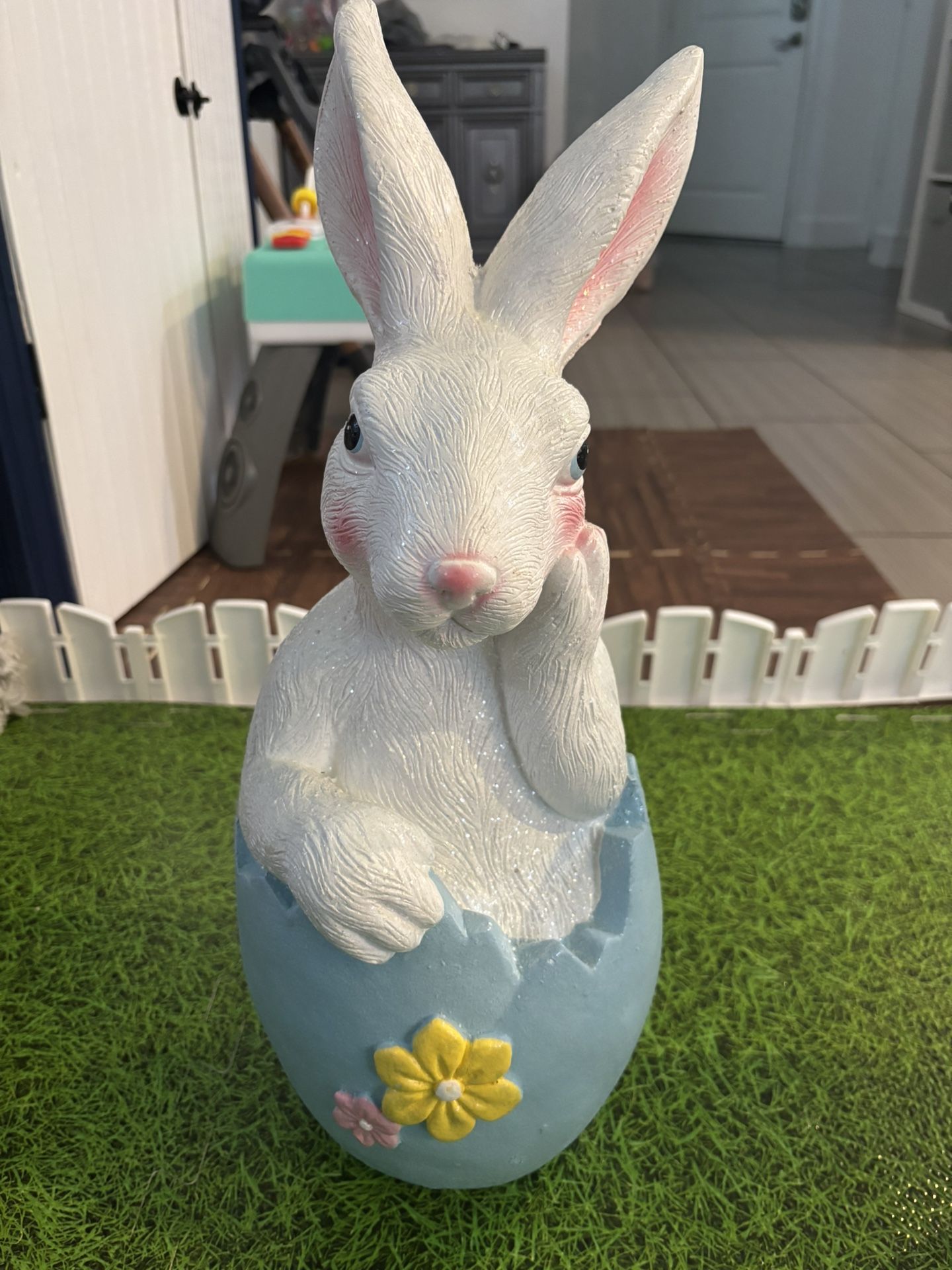 Whimsical Bunny in Eggshell Easter Décor Statue