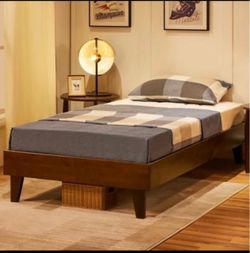 Twin Bed Frame Natural Solid Wood Platform Bed