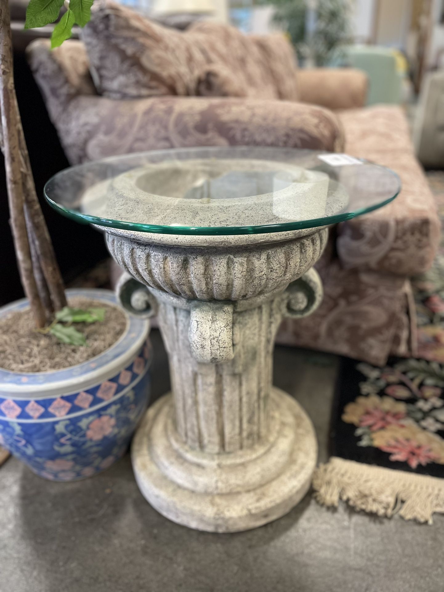 Glass Top Column End-Table