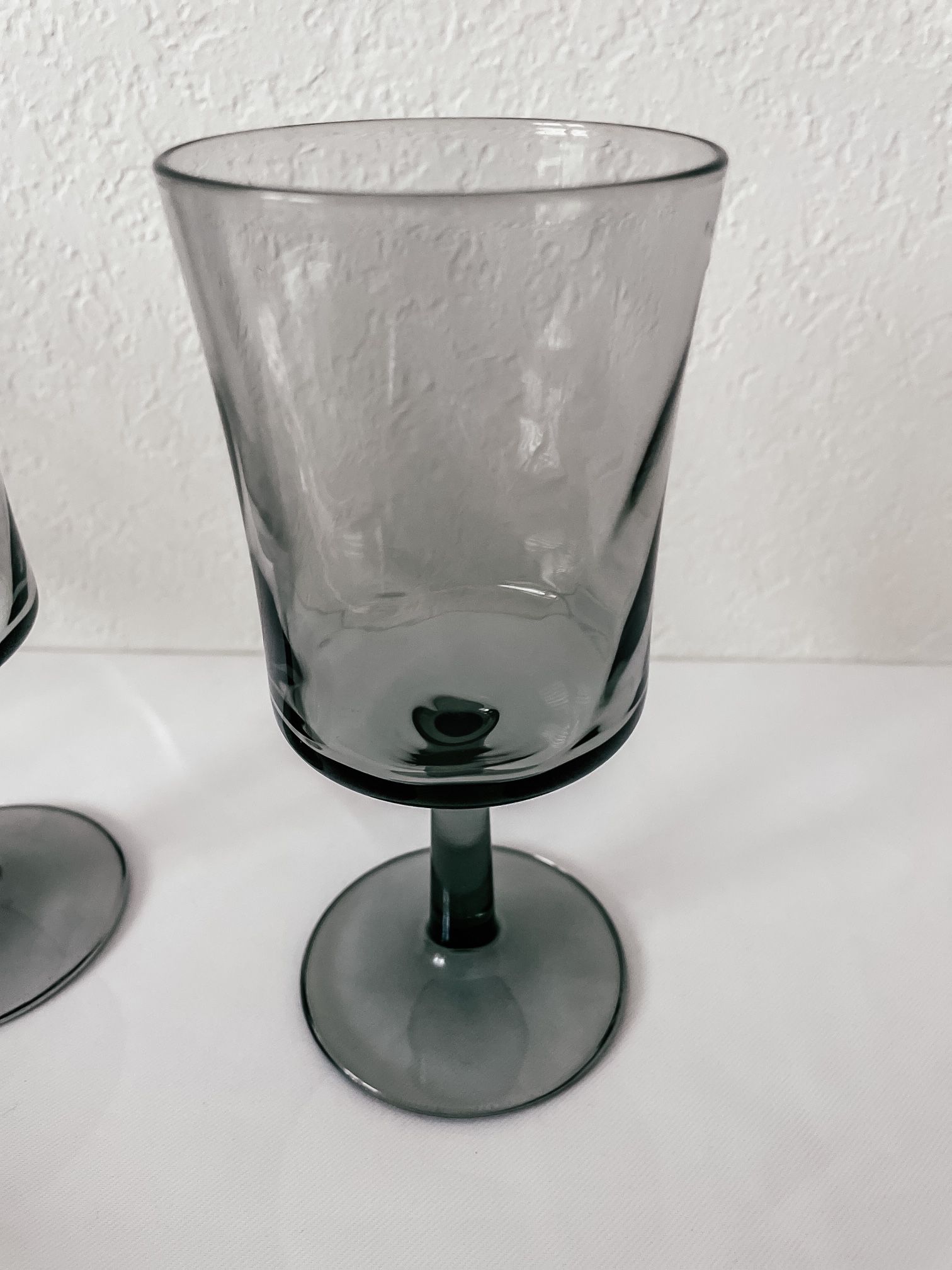 Vtg Charcoal Smoky Gray Glass Goblets or Heavy Wine Glasses