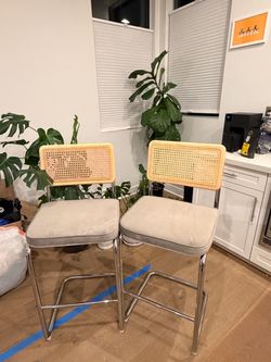 Mid century modern, bar stools (2)  Cesca backing, velvet seat cushions