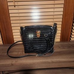 Michael Kors Hamilton EW Satchel Kenia Embossed Croco, 18k (Black) 30F7GHMS7E-00