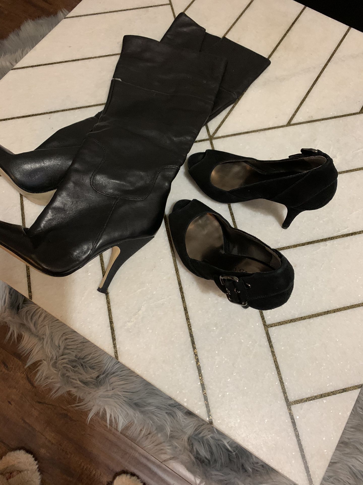 Lady’s guess leather boots n suede heels both size 6