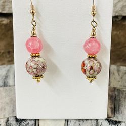Rhodochrosite And Cloisonné Earrings 