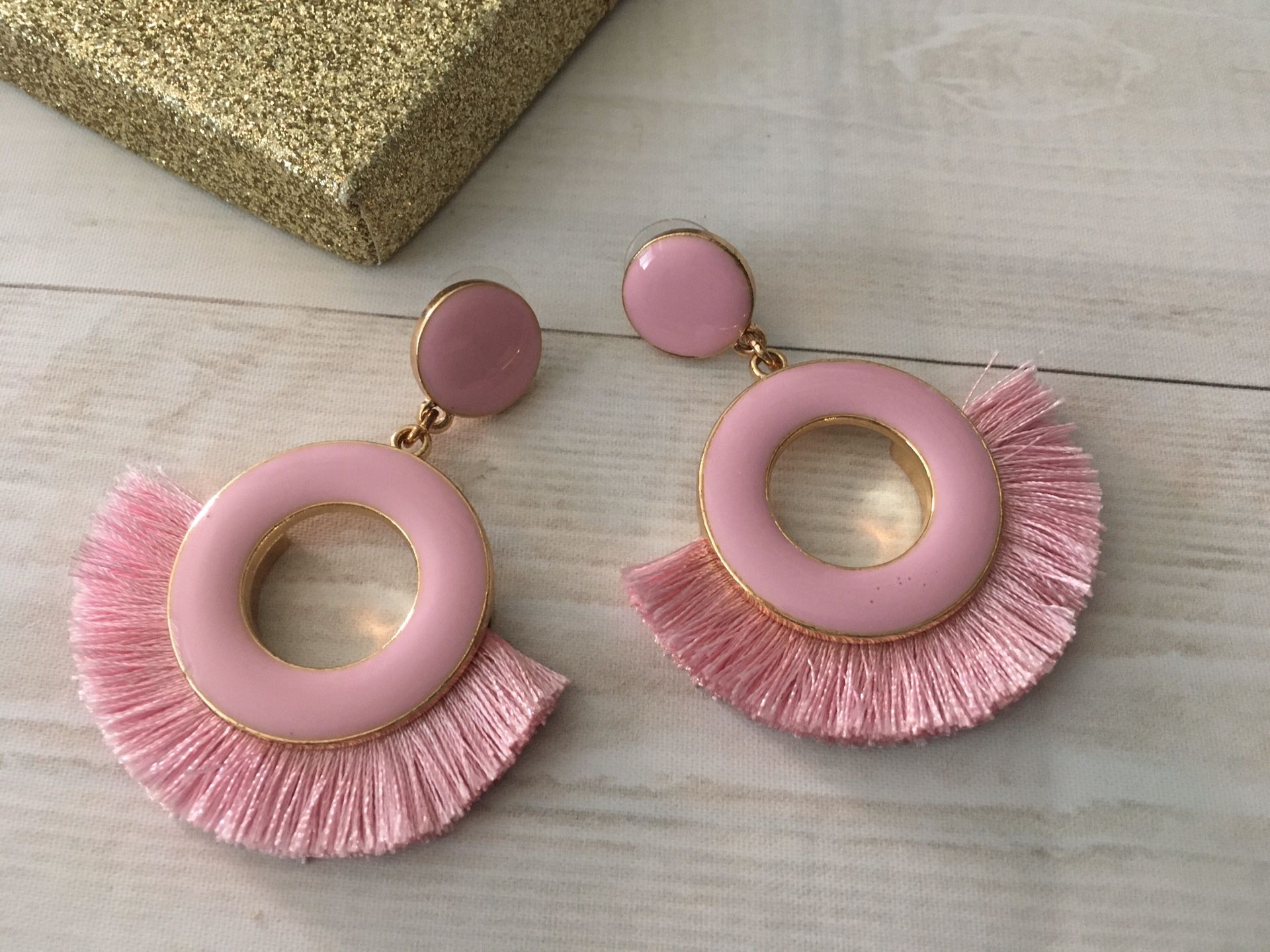 Pink Fringe Hoop Earrings